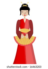 Simplistic Geisha holding fan Isolated VECTOR