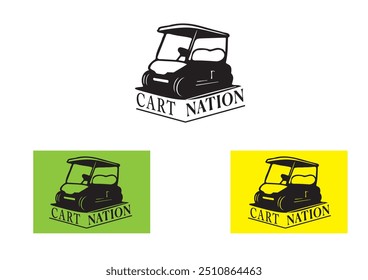 Simplistic Golf Cart Logo with "Cart Nation" Text on Vibrant Backgrounds