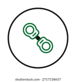 Uma representação gráfica simplista de um conector verde ligando duas formas arredondadas, dentro de um círculo preto. A imagem pode representar um design ou conceito de conexão, comunicação e