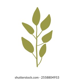 Simplistic green branch design with bold leaves on a white background, perfect for eco-themed projects, modern art, and natural branding.