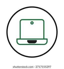 Un dibujo de línea verde simplista de una computadora portátil rodeada por un contorno negro, ideal para imágenes relacionadas con la tecnología. Este diseño enfatiza la estética elegante y moderna, lo que lo hace útil para iconos, logotipos o