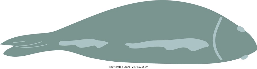 Simplistic grey fish cartoon, minimalistic aquatic design, digital drawing. Grey fish illustration isolated white background, basic shapes modern clipart, cute graphic art. Simplistic stylized