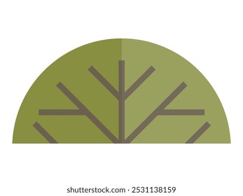 Simplistic half-circle shape resembling a tree with branches using green and brown hues. Ideal for environmental themes, nature conservation, minimalist designs, eco-friendly campaigns, and landscape