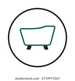 A simplistic icon depicting a bathtub, characterized by a smooth outline and contemporary aesthetic. Ideal for showcasing cleanliness, modern bathroom design, and spa-related services. Can represent