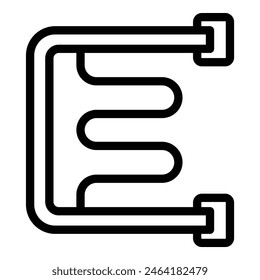 Simplistic icon illustration of a mounted towel warmer in black and white