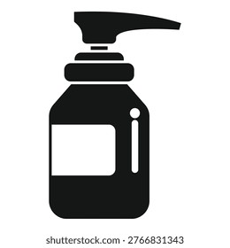 Simplistic icon illustration of a pump dispenser bottle in black and white, suitable for various designs