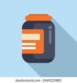 Simplistic icon of a medicine bottle with a label, cast in a flat design style with shadows