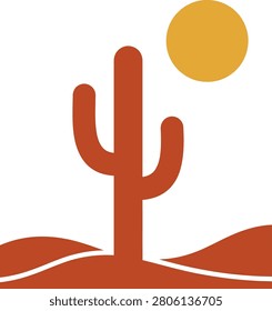 Simplistic illustration of a cactus under a bright sun in a desert landscape