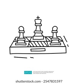 A simplistic illustration of a chessboard featuring a king and two pawns, emphasizing strategy and competition in the game of chess.