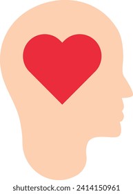 A simplistic illustration of a human head profile with a red heart shape inside, symbolizing love or emotion.