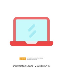 A simplistic illustration of a laptop with a red body and a light blue screen, symbolizing technology and digital communication.