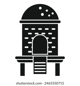 Simplistic illustration of an observatory depicted in black and white, suitable for astronomy themes