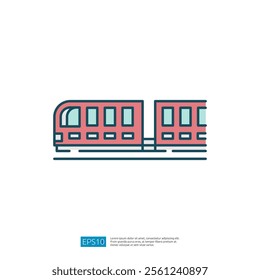 A simplistic illustration of a train, showcasing its side view with windows and wheels, emphasizing transportation and travel.