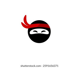 A simplistic image of a ninja featuring a red headband contrasts with black and white colors.