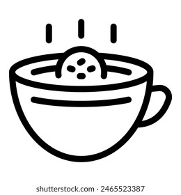 Simplistic line art illustration of a hot beverage in a cup, emitting steam