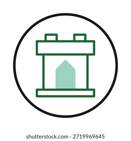 Un diseño de logotipo de arte lineal simplista que muestra una torre del castillo dentro de un círculo. El estilo minimalista lo hace ideal para diversas aplicaciones, particularmente la marca relacionada con los niños, creativa