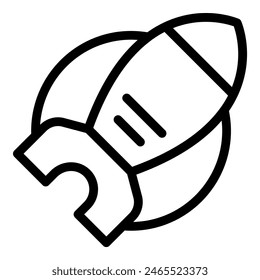 Simplistic line art of a rocket in black and white, ideal for logos and minimalist designs