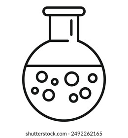 Simplistic line art of a round bottom flask with bubbling liquid, ideal for science themes