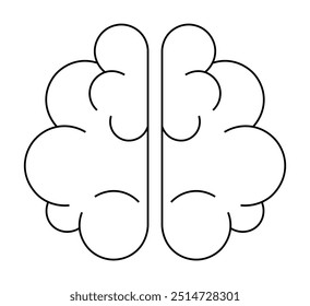 Simplistic line art showing a human brain with cloud-like patterns. Ideal for neuroscience, psychology, creativity, mental health, education. Suitable for modern minimalistic designs. Black and white