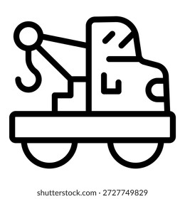 Simplistic line drawing of a tow truck in black and white, suitable for icons or children's coloring books