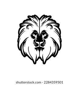 Un logo simplista de un león usando ilustración vectorial en blanco y negro.