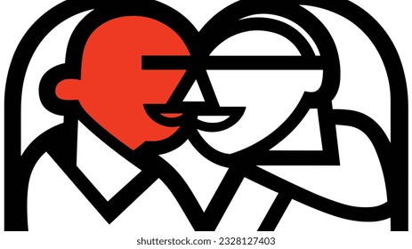 Simplistic Love: Cubism Minimalist Line Drawing of Affection