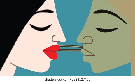Simplistic Love: Cubism Minimalist Line Drawing of Affection
