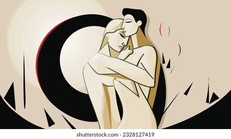 Simplistic Love: Cubism Minimalist Line Drawing of Affection