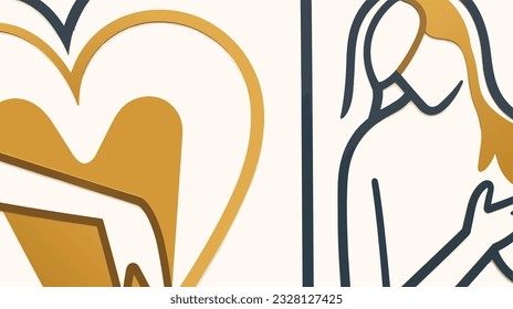 Simplistic Love: Cubism Minimalist Line Drawing of Affection