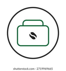 Un logotipo moderno y simplista que representa un recipiente de café con un icono de grano de café, perfectamente adecuado para marcar productos de café o negocios relacionados. Este diseño enfatiza el minimalismo y la apariencia visual