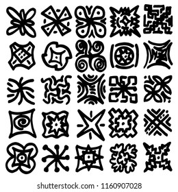 Simplistic, monochrome patchwork pattern, based on hand drawn, thick marker lines