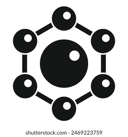 Simplistic monochrome vector icon illustrating a central node connected to multiple points, symbolizing network