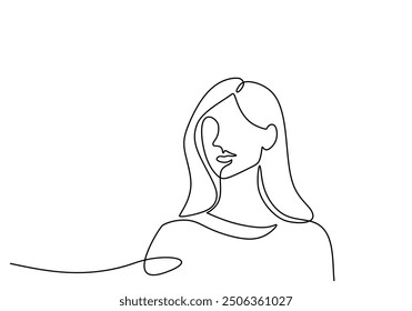 Simplistic one line art of a girl face an abstract design isolated on white, showcasing minimalistic charm