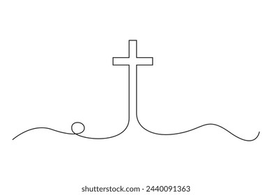 Simplistic one-line cross on a hill design. Vector Illustration. EPS 10.