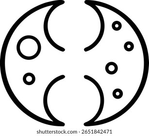 Um esboço simplista das fases lunares, desenho celeste e astronômico, com uma forma crescente e meia-lua.