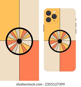 Diseño simplista de estuches de teléfono con rectángulos, rueda, vidrio manchado, mosaico. Cubierta de teléfono móvil. Estilo de boho geométrico. Resumen de fondo vertical o fondo de pantalla. Gráfico vectorial. Colorido.