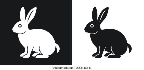 Simplistic rabbit outline in black and white silhouette