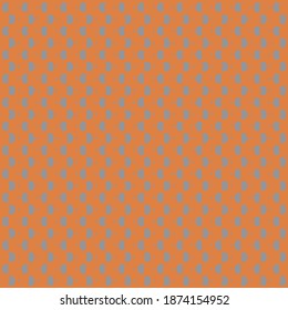 Simplistic repetitive pattern, in orange and blue, consisting of arrowhead signs and semi-round shapes. Wallpaper texture.