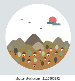 Simplistic Sandinavian nature village illustration vector