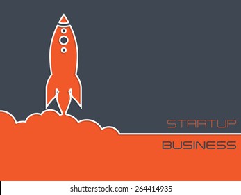 Simplistic startup business background design with rocket symbol