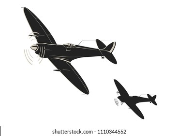 Simplistic sticker of World War II fighter aircraft. Flat vector.