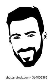 Simplistic straight line square shaped vector illustration of laughing happy bearded man. Easy editable layered vector illustration. 