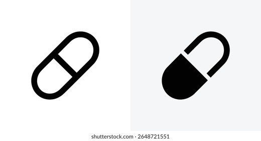 Simplistic, stylized illustration of two capsule medicine symbols set against white. One is an outline, while the other is a solid form, adding visual contrast.