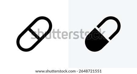 Simplistic, stylized illustration of two capsule medicine symbols set against white. One is an outline, while the other is a solid form, adding visual contrast.