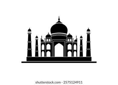 Simplistic Taj Mahal silhouette logo, showcasing bold shapes and striking symmetry in design.