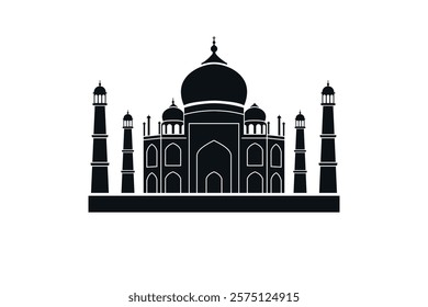 Simplistic Taj Mahal silhouette logo, showcasing bold shapes and striking symmetry in design.