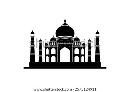 Simplistic Taj Mahal silhouette logo, showcasing bold shapes and striking symmetry in design.