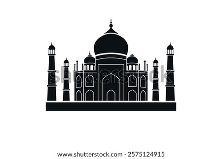 Simplistic Taj Mahal silhouette logo, showcasing bold shapes and striking symmetry in design.