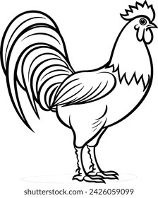 Simplistic Vector Black and white drawing of Chicken Hen Rooster Eggs