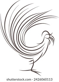 Simplistic Vector Black and white drawing of Chicken Hen Rooster Eggs